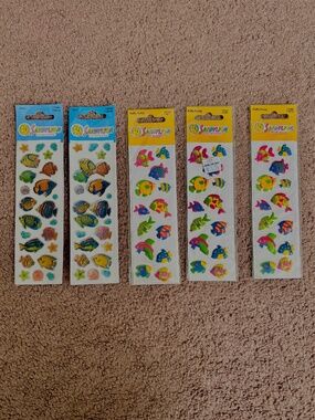 Vintage Sandylion Stickers Fish & Bubbles Gems Puffy Fuzzy Set of 5 Sheets New